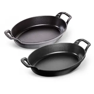 【STAUB】琺瑯鑄鐵雙耳橢圓烤盤24cm-灰/黑色2色任選(德國雙人牌集團官方直營)