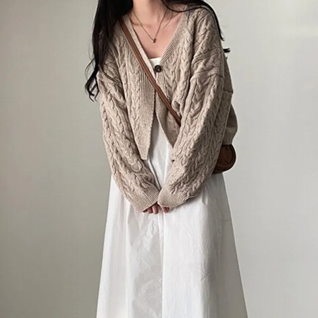 【AS 梨卡】女裝 短版 外套 針織 毛衣 針織上衣 辣妹外套 百搭外套 寬鬆穿搭 DR477