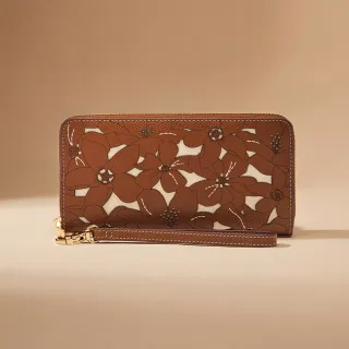 【FOSSIL】Logan 多層真皮拉鍊RFID防盜長夾-咖啡雕花 SL10106124