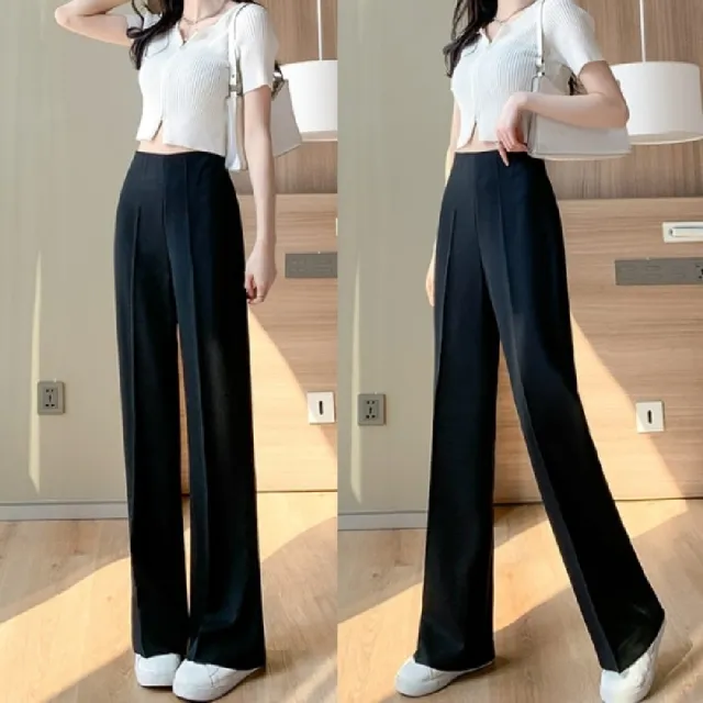【baibeauty 白鳥麗子】(XS-2XL全尺碼) 冰絲涼感．顯瘦高腰直筒西裝落地褲