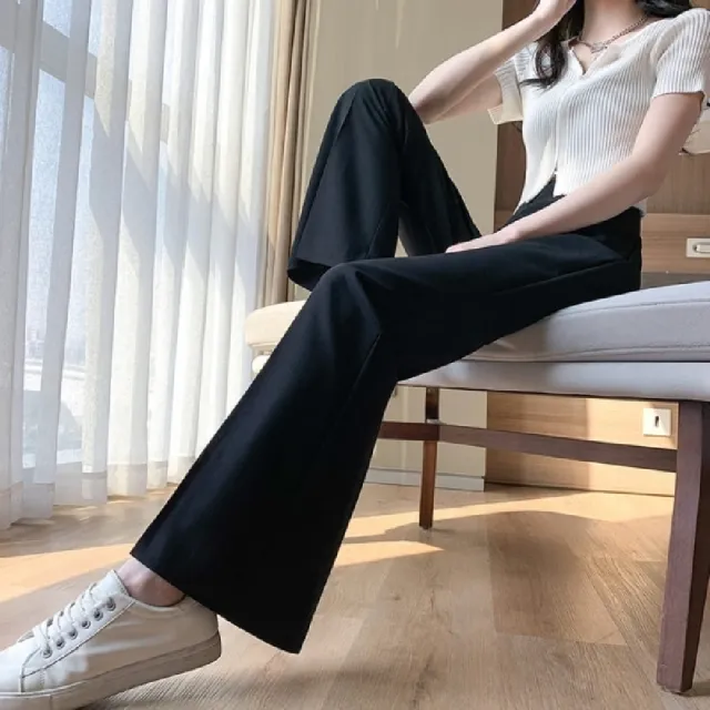 【baibeauty 白鳥麗子】(XS-2XL全尺碼) 冰絲涼感．顯瘦高腰直筒西裝落地褲