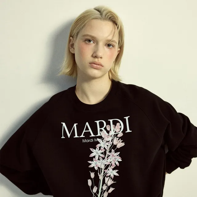 【MARDI MERCREDI】印花大學TEE 黑色 百合花 粉白花 純棉 SWEATSHIRT RAGLAN LILIES 01