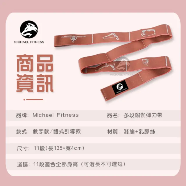 【麥克健身】11段體式引導數字分段彈力帶 多功能彈力繩(拉力帶 彈力繩 阻力帶 阻力繩 健身 瑜珈 翹臀)