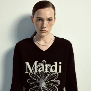 【MARDI MERCREDI】V領毛衣 黑色 經典小雛菊 象牙白花 CASHMERE V NECK FLOWERMARDI