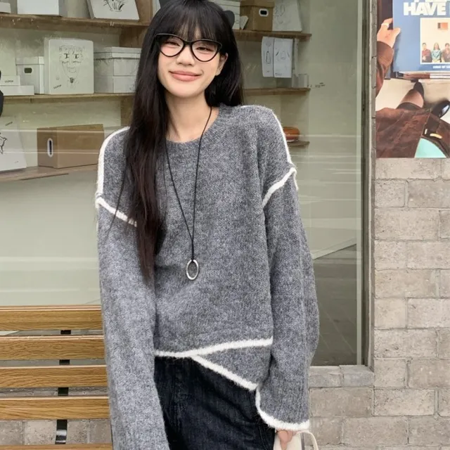【AS 梨卡】女裝 ☆☆毛衣 針織衫 上衣 長袖毛衣 秋冬圓領 舒適毛衣 保暖上衣 慵懶毛衣DR702