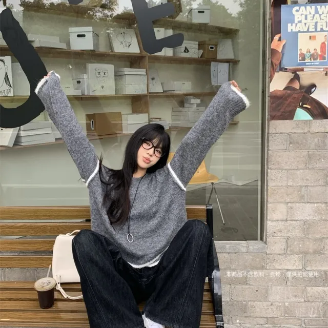 【AS 梨卡】女裝 ☆☆毛衣 針織衫 上衣 長袖毛衣 秋冬圓領 舒適毛衣 保暖上衣 慵懶毛衣DR702