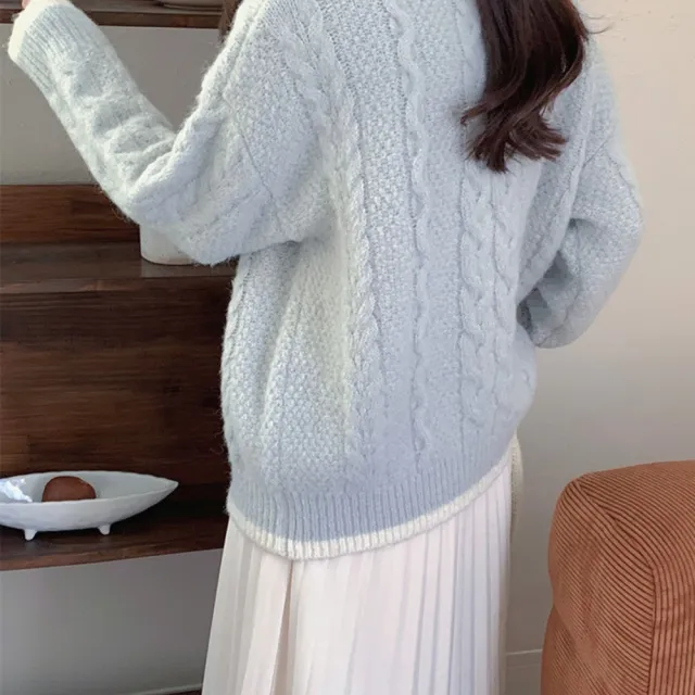 【AS 梨卡】女裝 毛衣 針織上衣 復古麻花 套頭毛衣女 保暖針織 寬鬆毛衣 慵懶風針織DR697