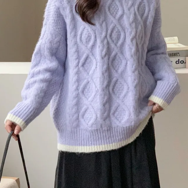 【AS 梨卡】女裝 毛衣 針織上衣 復古麻花 套頭毛衣女 保暖針織 寬鬆毛衣 慵懶風針織DR697