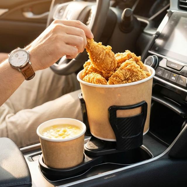 【車選家】車用旋轉伸縮雙杯架(泡麵架 車載杯架 飲料架 水杯架 保溫杯架 擴展杯架 炸雞桶 伸縮杯架 )