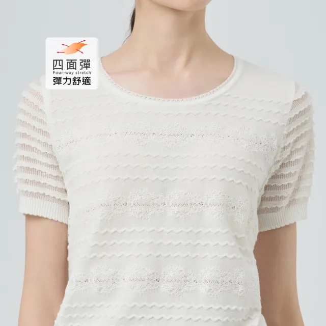 【ILEY 伊蕾】蕾絲波浪棉質針織上衣(兩色；M-XL；1251405022)