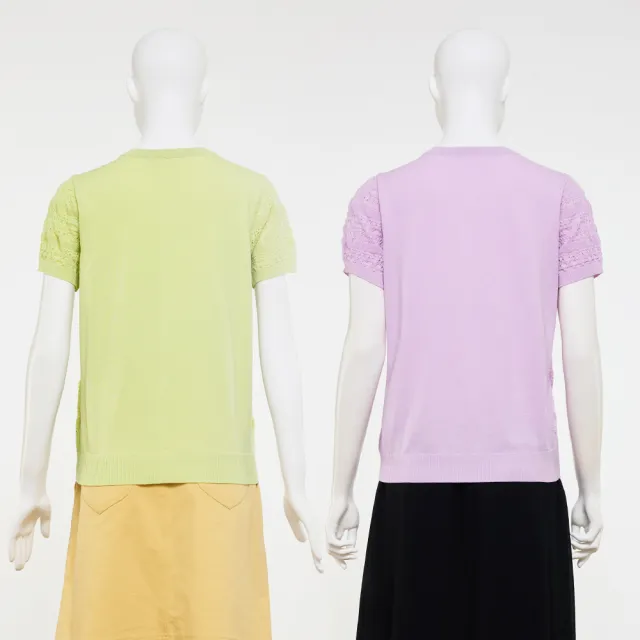 【ILEY 伊蕾】縷空萊賽爾假兩件針織上衣(兩色；M-XL；1251455407)