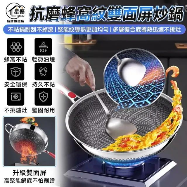 顧家家居 蜂窩炒鍋 炒菜鍋 不沾鍋 煎鍋（36cm全鋼柄 送鍋鏟 IH爐可用）