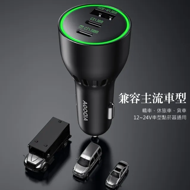 【AIDOGA】艾迪伽 136W 三孔 PD 快充 Type-C+USB-A 車充點菸器車用充電器 LED 適用手機/平板/筆電