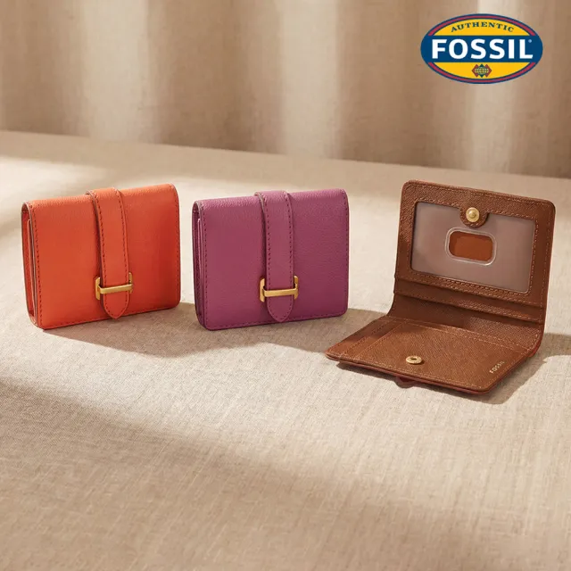 【FOSSIL】Emery 真皮金扣多功能皮夾 (兩色可選)