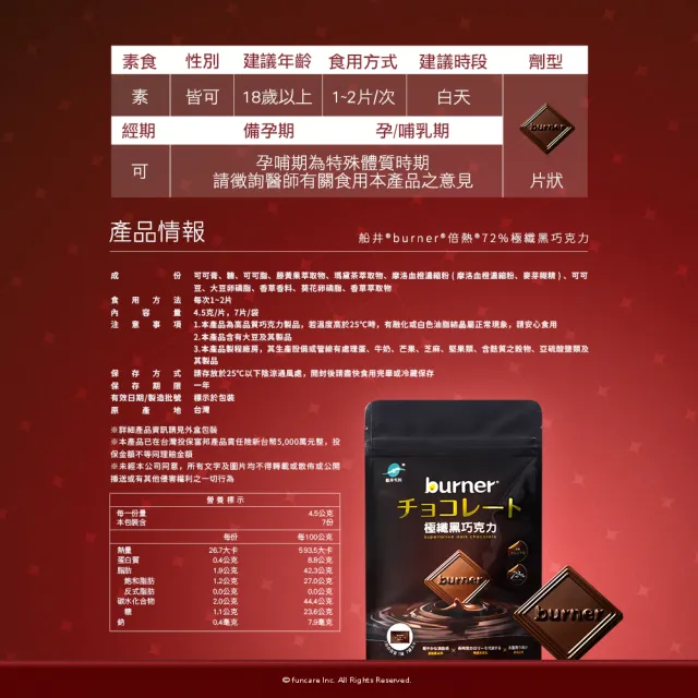 【funcare 船井生醫】72%極纖黑巧克力(7片/袋)X2