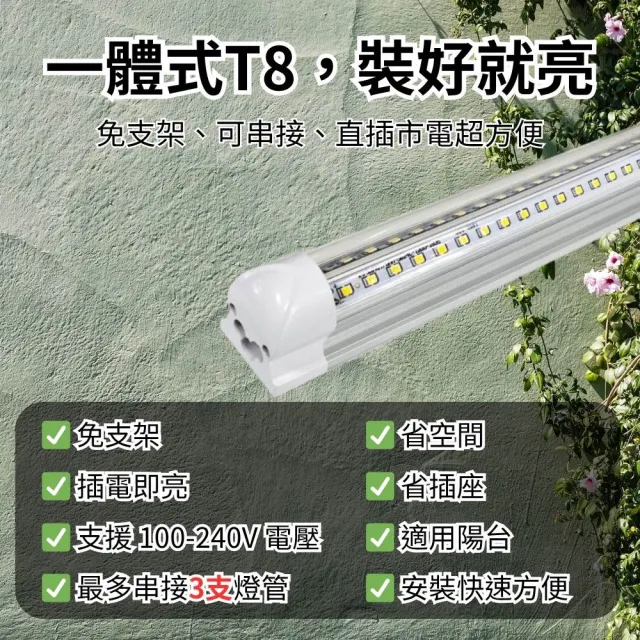 【JIUNPEY 君沛】2入組 T8一體式V型植物燈管 2呎25W 全光譜+UVA(植物生長燈)