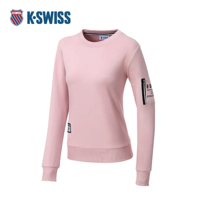 【K-SWISS】運動長袖 SL POCKET SWEATSHRT 圓領 女款 橘粉色 197251-698