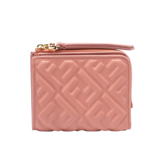 【FENDI 芬迪】Slim Baguette FF 納帕軟皮革 拉鍊 卡夾 零錢包 短夾 皮夾 粉紅色 8M0519