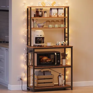 【hoi! 好好生活】VASAGLE 工業風多功能廚房層架含插座4插1總-鐵銹棕 KKS119K0