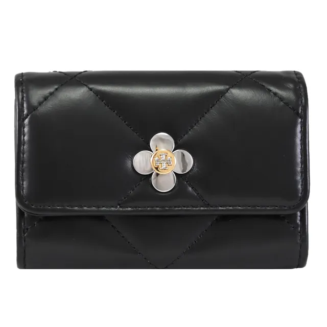 【TORY BURCH】幸運四葉草LOGO翻蓋信用卡證件名片零錢包(黑)