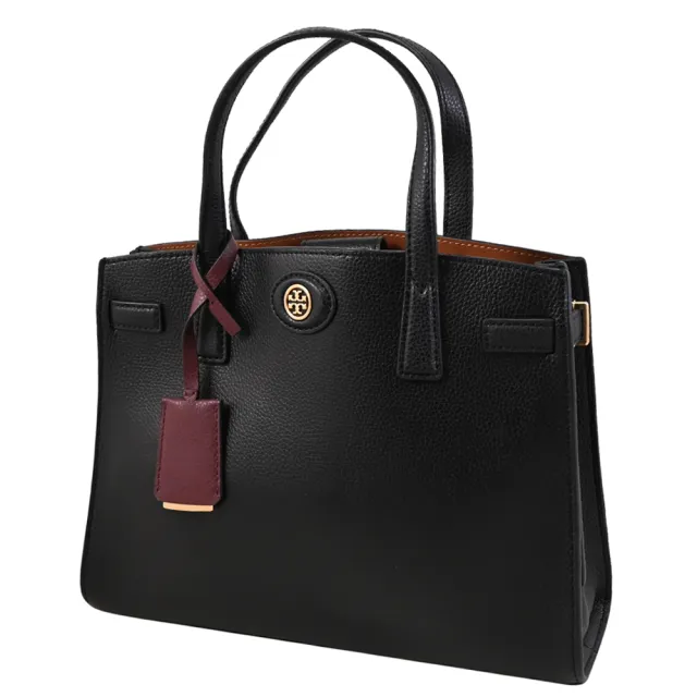 【TORY BURCH】Robinson 金屬LOGO吊飾手提包三層包托特包(黑)