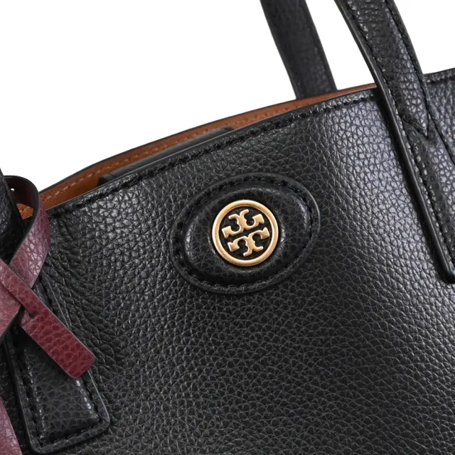【TORY BURCH】Robinson 金屬LOGO吊飾手提包三層包托特包(黑)