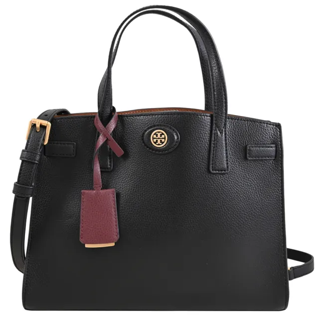 【TORY BURCH】Robinson 金屬LOGO吊飾手提包三層包托特包(黑)