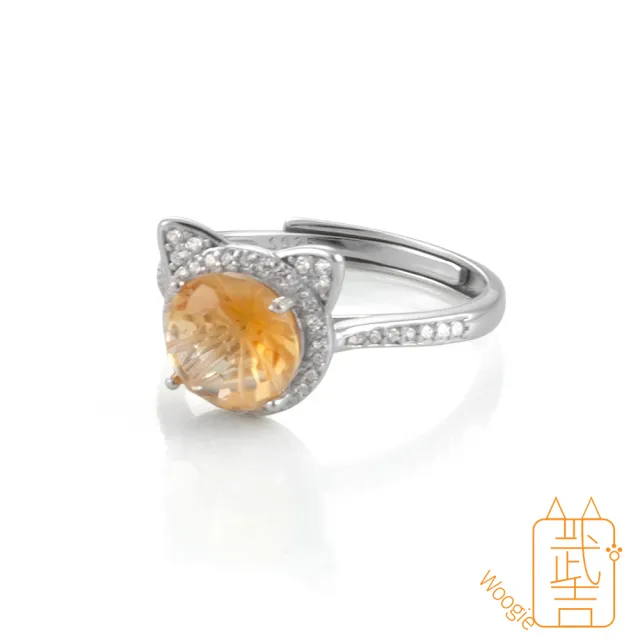 【Woogie武吉珠寶】精品黃水晶設計水鑽純銀戒指(貓咪煙花鑽切11x11mm)