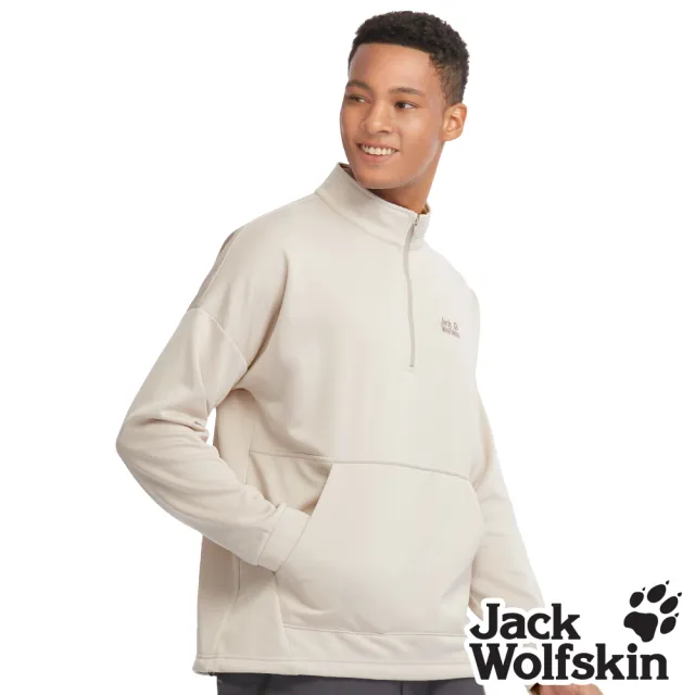 【Jack wolfskin 飛狼】男 蓄熱石墨烯厚刷毛保暖衣 立領T恤(淺米)