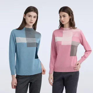 【ILEY 伊蕾】幾何色塊羊毛針織上衣(兩色；M-XL；1244515115)