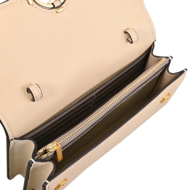 【TORY BURCH】Miller 簡約雙T LOGO皮革翻蓋晚宴包斜背包(杏色)