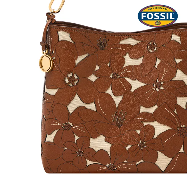 【FOSSIL】Jessie 真皮花卉滿版水桶包-咖啡色 ZB11197124