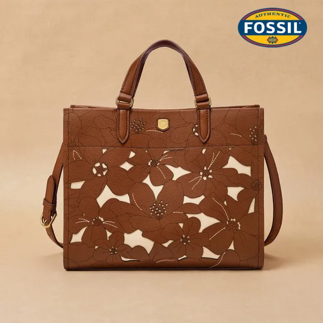 【FOSSIL】Gemma 真皮花卉滿版托特包-咖啡色 ZB11215124