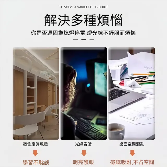 【Dagebeno】自由移動三種可調光USB長條照明燈 柔光護眼可磁吸一鍵調節-小號2入