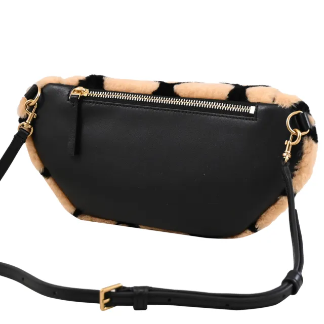 【TORY BURCH】Fleming　經典雙T羊毛拼接雙背帶三用肩斜背包腰包(棕)