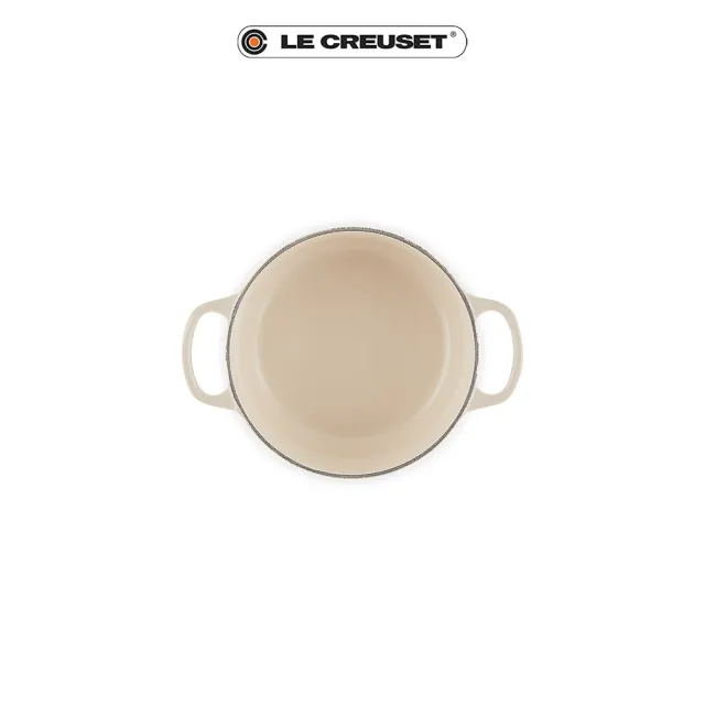 【Le Creuset】典藏琺瑯鑄鐵鍋圓鍋 18 cm(杏仁奶茶-鋼頭-內鍋白)