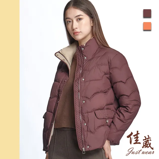 【Just Wear 佳葳】簡約波紋羽絨外套 2色(女上衣/女上著/保暖/禦寒/口袋/長袖/高領)