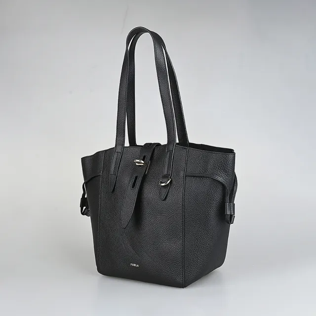 【FURLA 芙拉】FURLA NET LOGO釦式小牛皮肩背包(中/黑)