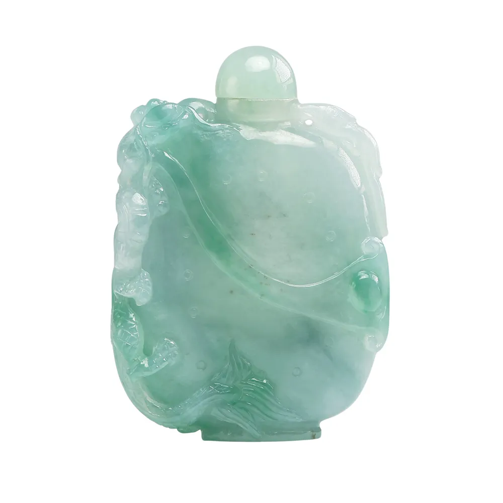 漢石齋】天然翡翠A貨龍蝙吉祥耳鼻煙壺冰糯種藍水飄花(35*50*13mm