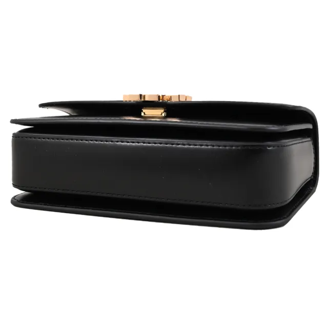 【TORY BURCH】Eleanor 金屬雙T LOGO滑面皮革翻蓋肩斜背包(黑)