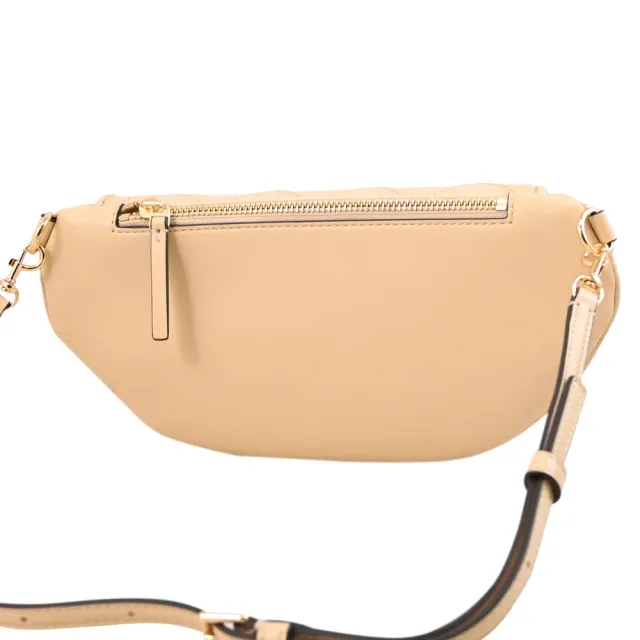【TORY BURCH】Fleming 經典雙T菱格紋雙背帶三用肩斜背包腰包(杏)