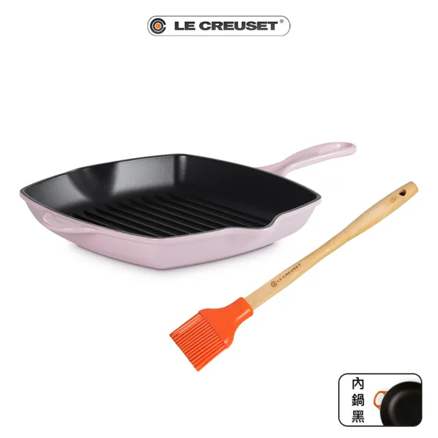 【Le Creuset】琺瑯鑄鐵單柄方鐵烤盤 雪紡粉/藍鈴紫 2色選1(贈 B油刷-火焰橘)