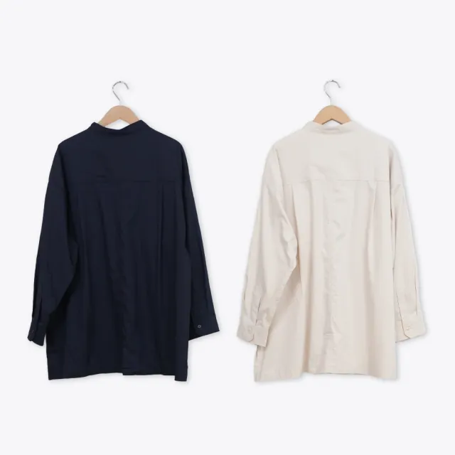 【MASTINA】中山領純色寬鬆舒適棉感襯衫 藍 杏(魅力商品)