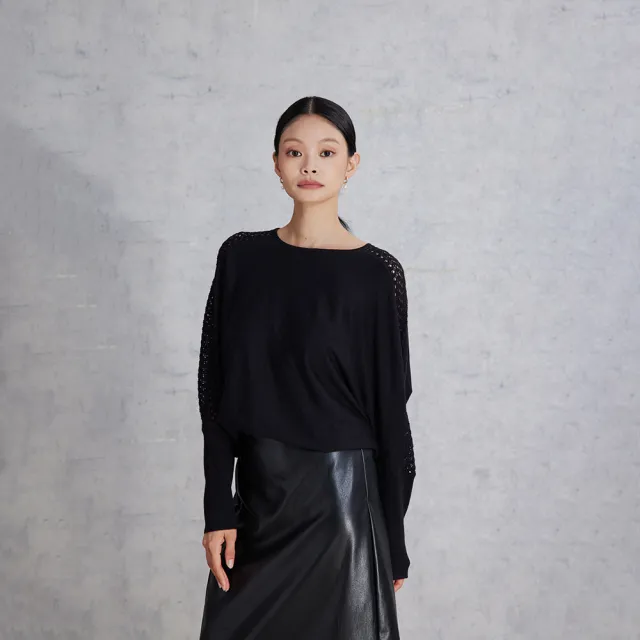 【giordano ladies】25FW 鏤空織花連袖上衣(02355561)
