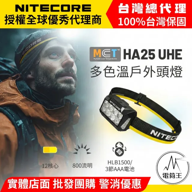 【NITECORE】電筒王 HA25 UHE 800流明 多色溫輕量頭燈 雙電源 矩陣式超高光效 戶外 越野跑 登山 AAA