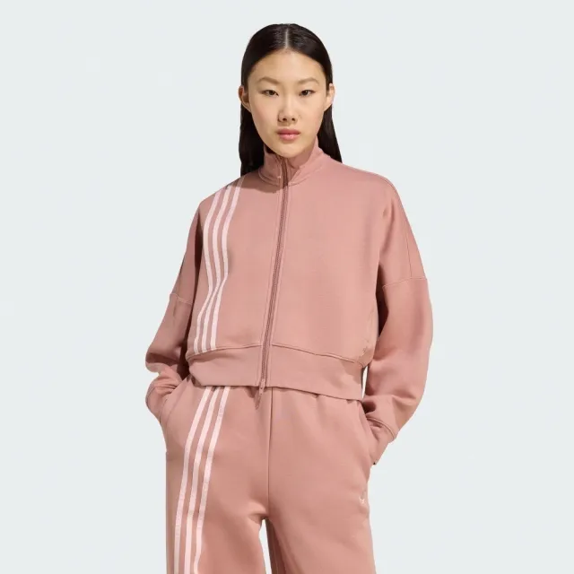 【adidas 愛迪達】3 Stripes Zipup 女 立領外套 運動外套 休閒穿搭 粉紅 亞版(JW3609)
