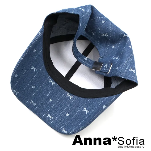 【AnnaSofia】防曬遮陽運動老帽鴨舌帽街舞嘻哈潮帽棒球帽-愛心蝶結丹寧風 現貨(牛仔藍系)