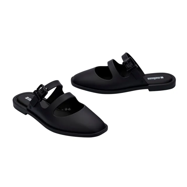 【Melissa】個性雙帶方頭涼跟鞋(黑色)