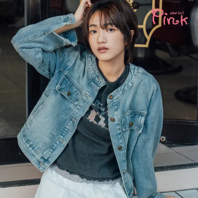 【PINK NEW GIRL】美式復古圓領牛仔夾克 A1706BD