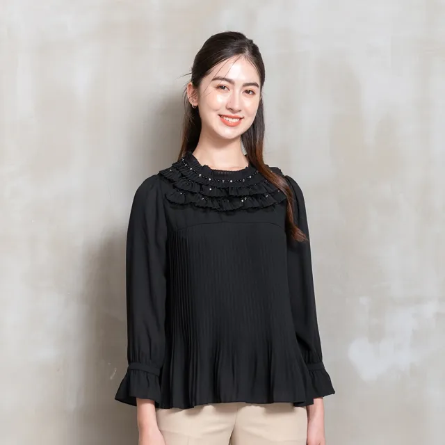 【perng yuh 芃諭名品】璀璨初見 層疊荷葉 珠飾 雪紡上衣(2026 SS Collection｜5A春夏新品上市)
